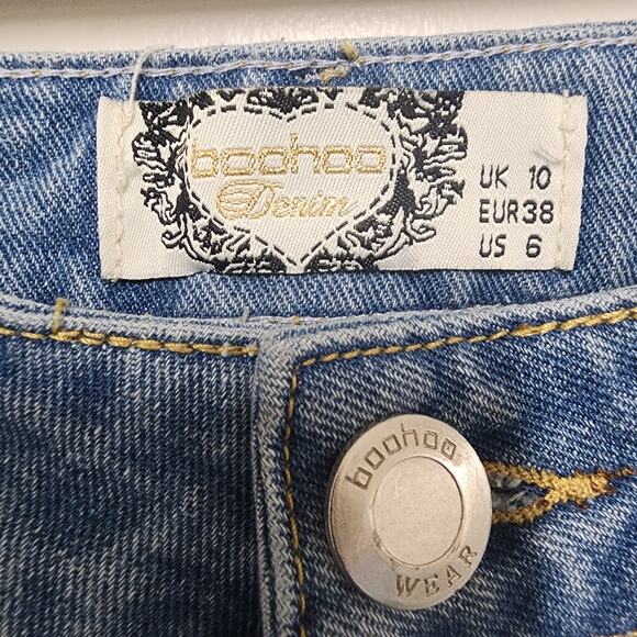 BooHoo Womens Patch Jeans Size 10 Retro Rainbow Retro Hippie Boho - Picture 3 of 9